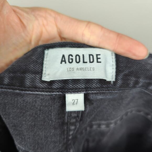 Agolde Lana Jean Womens 27 Straight Leg Black‎ Knee Rip Button Fly High Waist - Picture 6 of 9